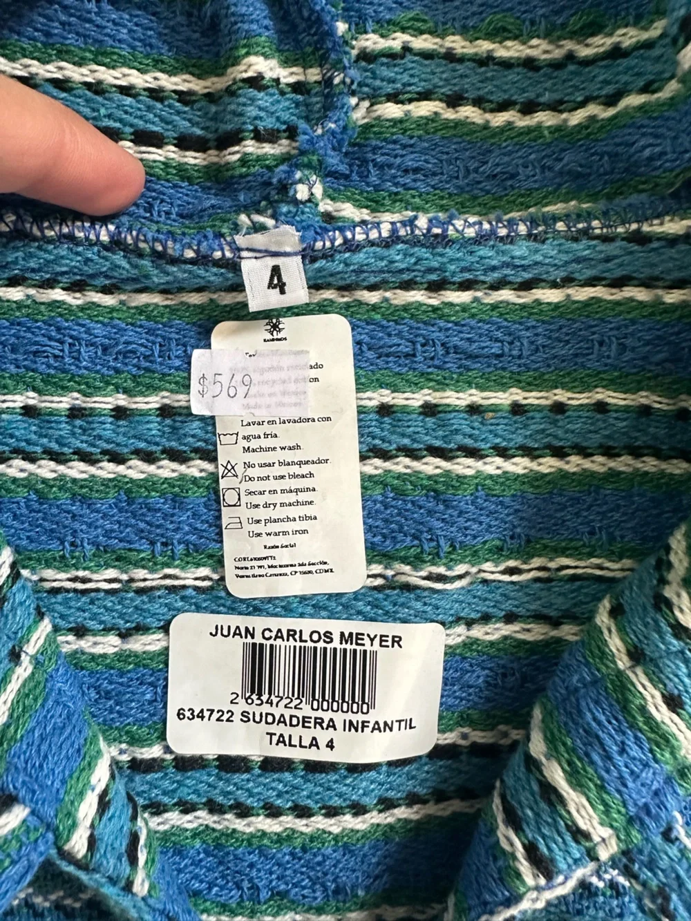 🌻 Mexican Baja Striped Knit Woven Toddler Hoodie 4T 🌻 - Picture 2 of 3